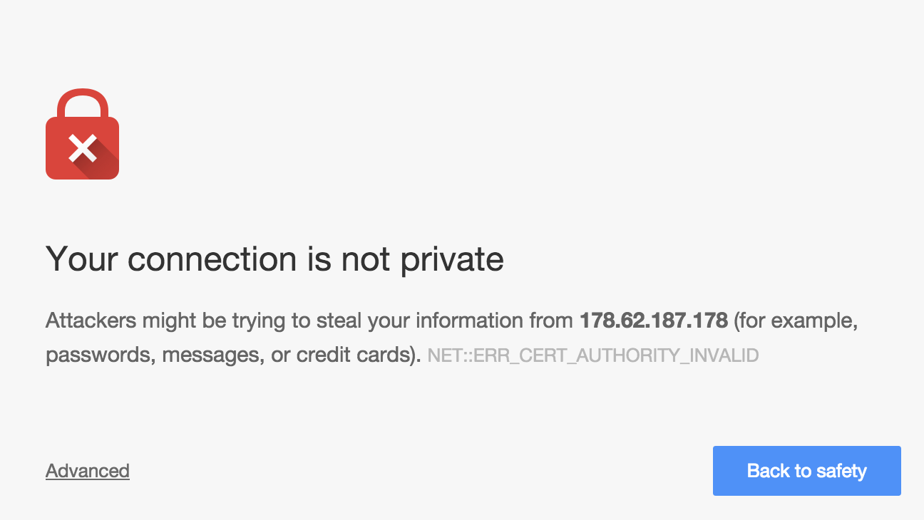 Switch to HTTPS only - dont worry, this is a normal warning because we are using our own certificate, we will fix this later by using an official one